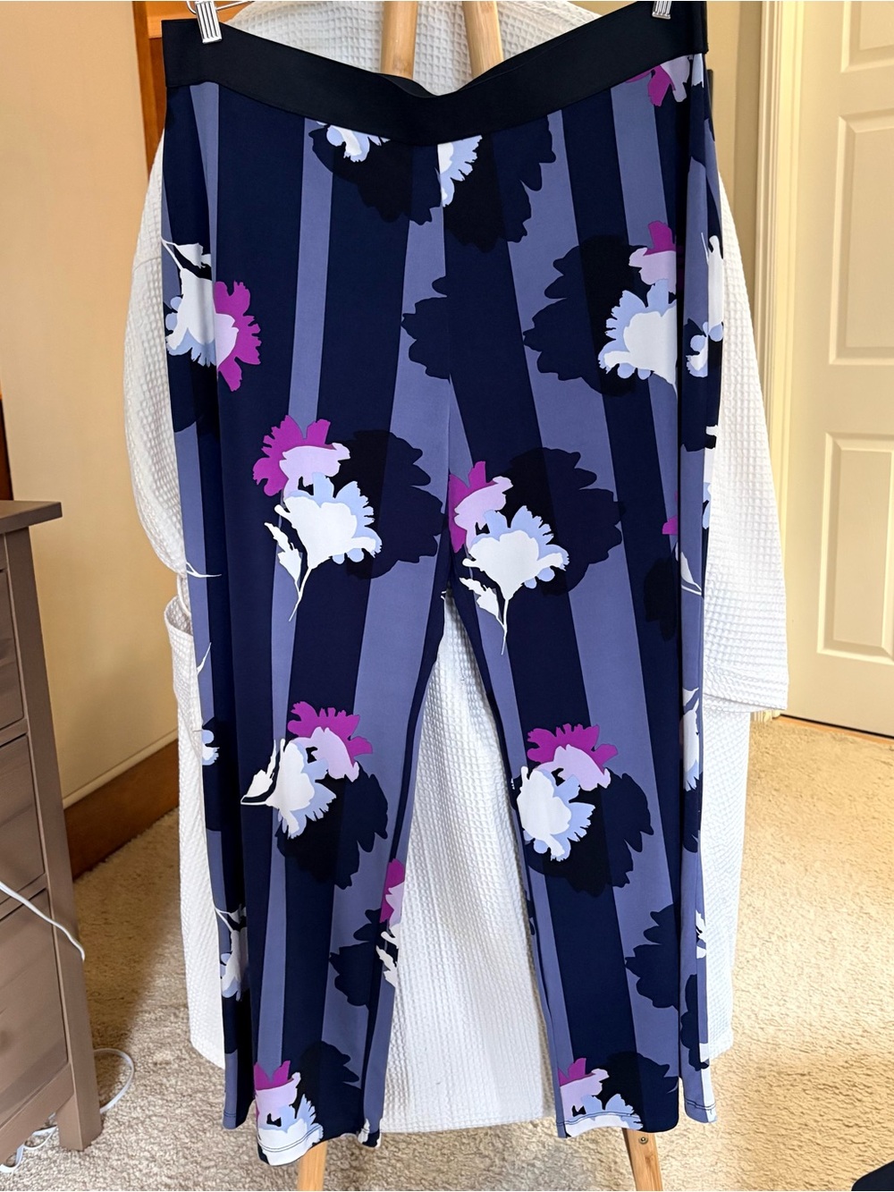 Alfani Navy, Purple & White Floral Stripe Palazzo Pant